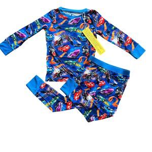 Hotwheels Bamboo Long Sleeve Two Piece Snug Fit Unisex Boys Girls Pajama Set